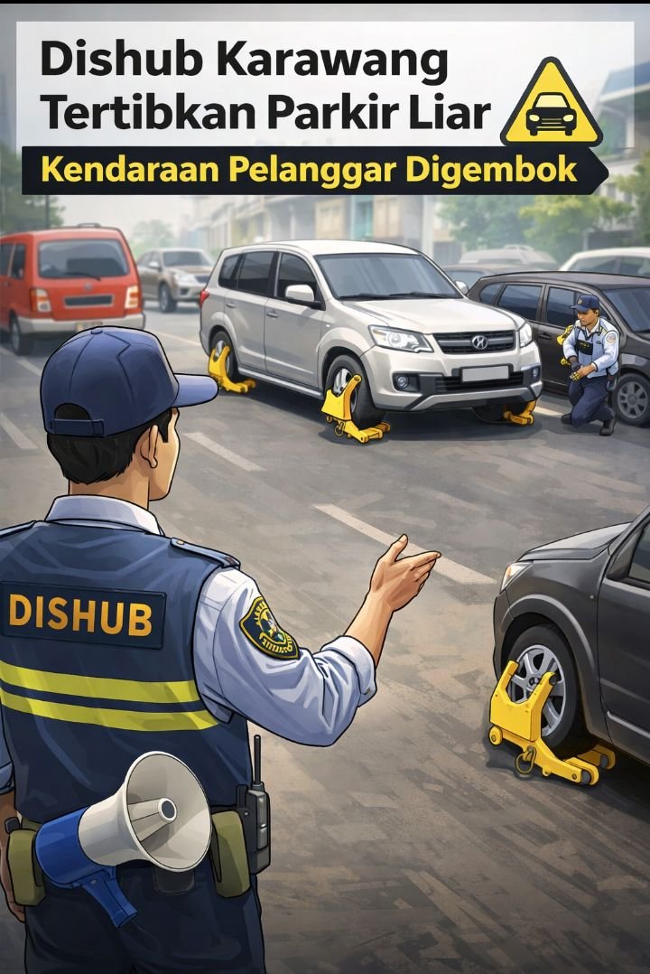 Dishub Karawang Tertibkan Parkir Liar, Kendaraan Pelanggar Digembok