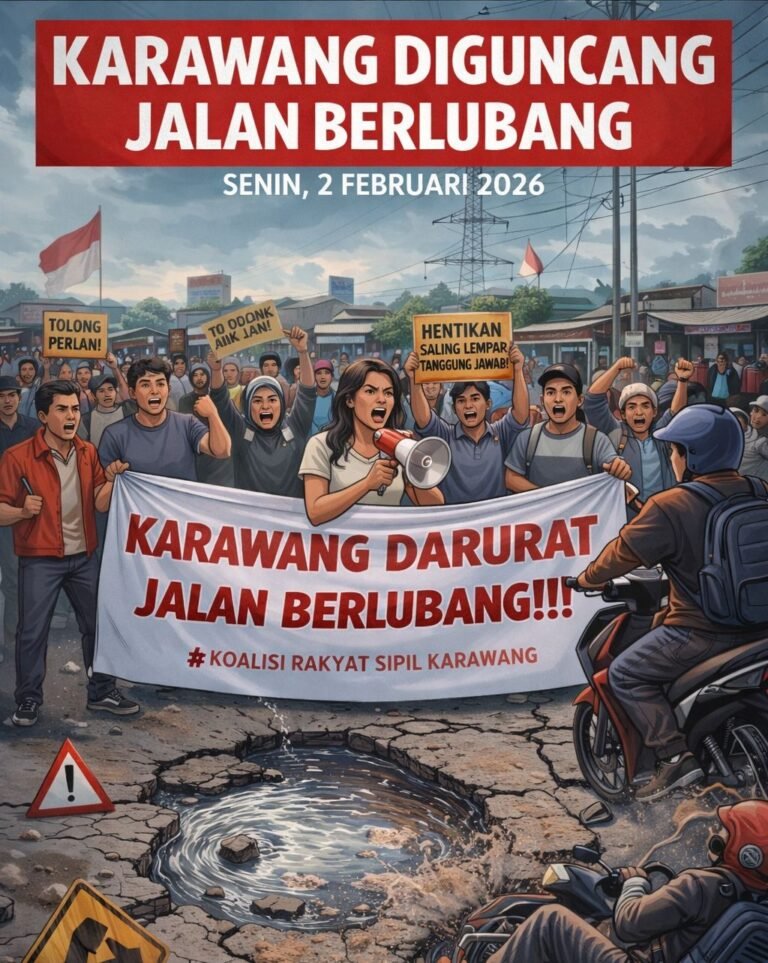 Warga Karawang Gelar Aksi Unjuk Rasa “Karawang Diguncang Jalan Berlubang”