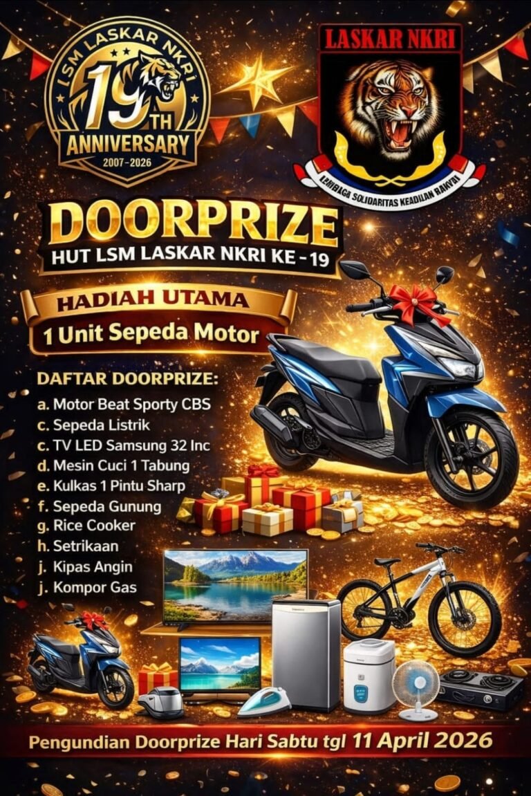 Semarak HUT ke-19, LSM Laskar NKRI Gelar Doorprize Berhadiah Sepeda Motor