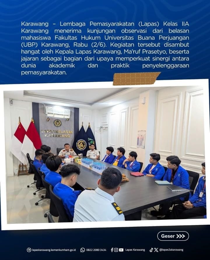 Dari Ruang Kelas ke Balik Jeruji: Mahasiswa Hukum UBP Pelajari Wajah Baru KUHAP di Lapas Karawang