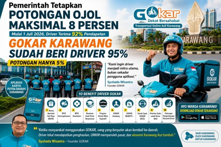 Pemerintah Tetapkan Potongan Ojol Maksimal 8 Persen, GOKAR Karawang Sudah Beri Driver 95 Persen Pendapatan