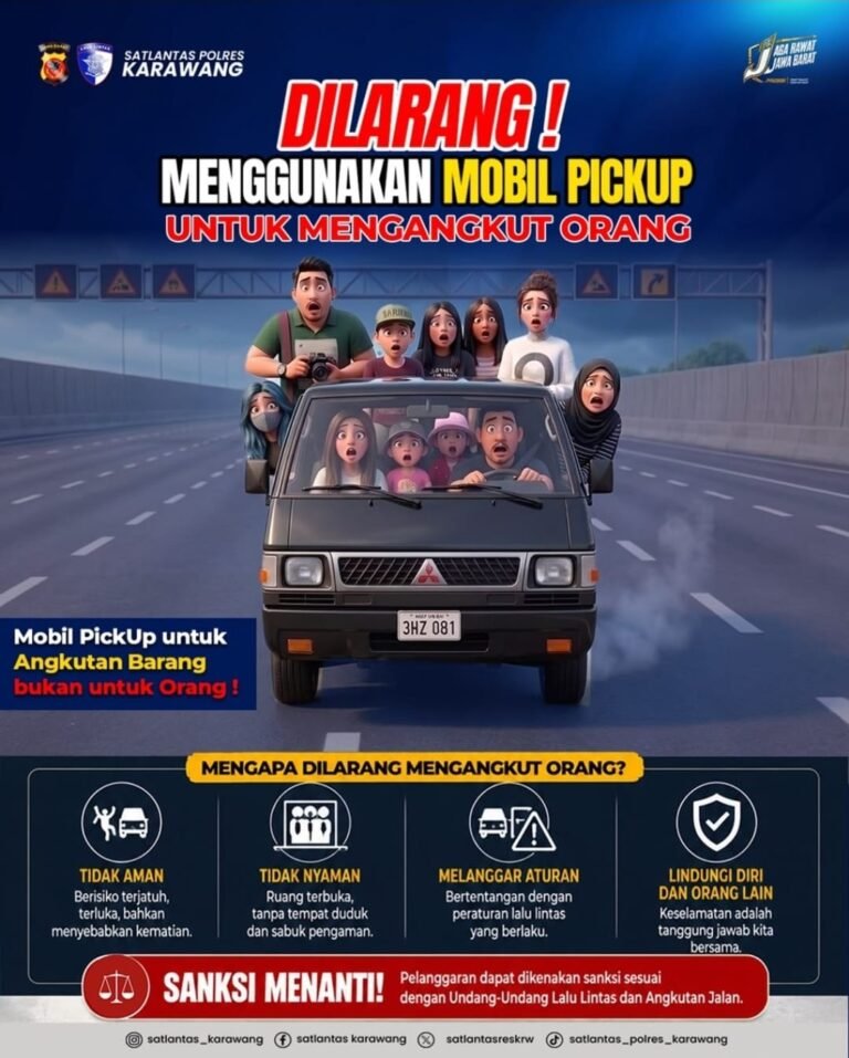 Satlantas Polres Karawang Larang Mobil Pick Up Angkut Penumpang Demi Keselamatan