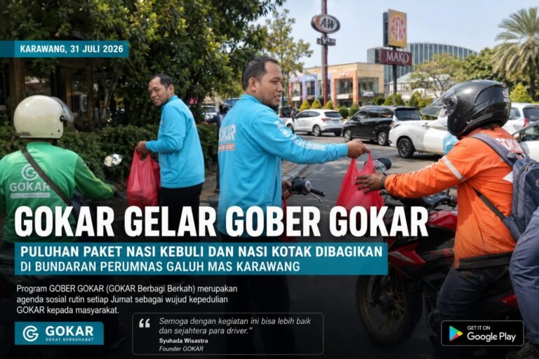 GOBER GOKAR Kembali Digelar, Aplikasi Transportasi Online GOKAR Bagikan Puluhan Paket Nasi di Karawang