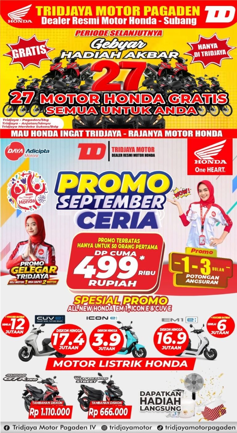 Promo Motor Honda September 2026: DP Rp499 Ribu dan Potongan Angsuran 1–3 Bulan